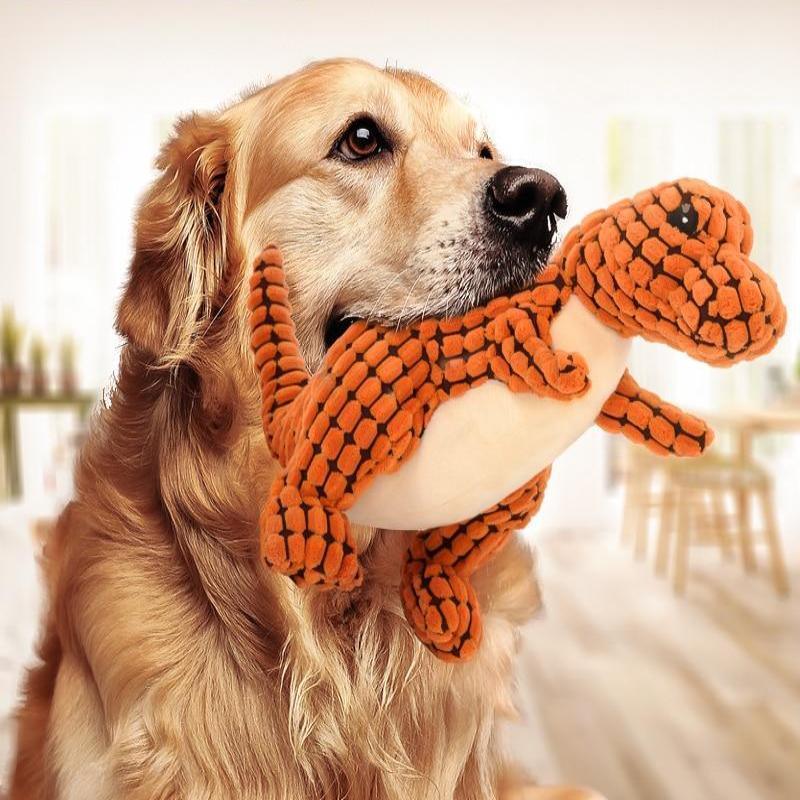 Juguete interactivo para perros de dinosaurio de lana gigante con chirridos - ¡Perfecto para perros grandes!
