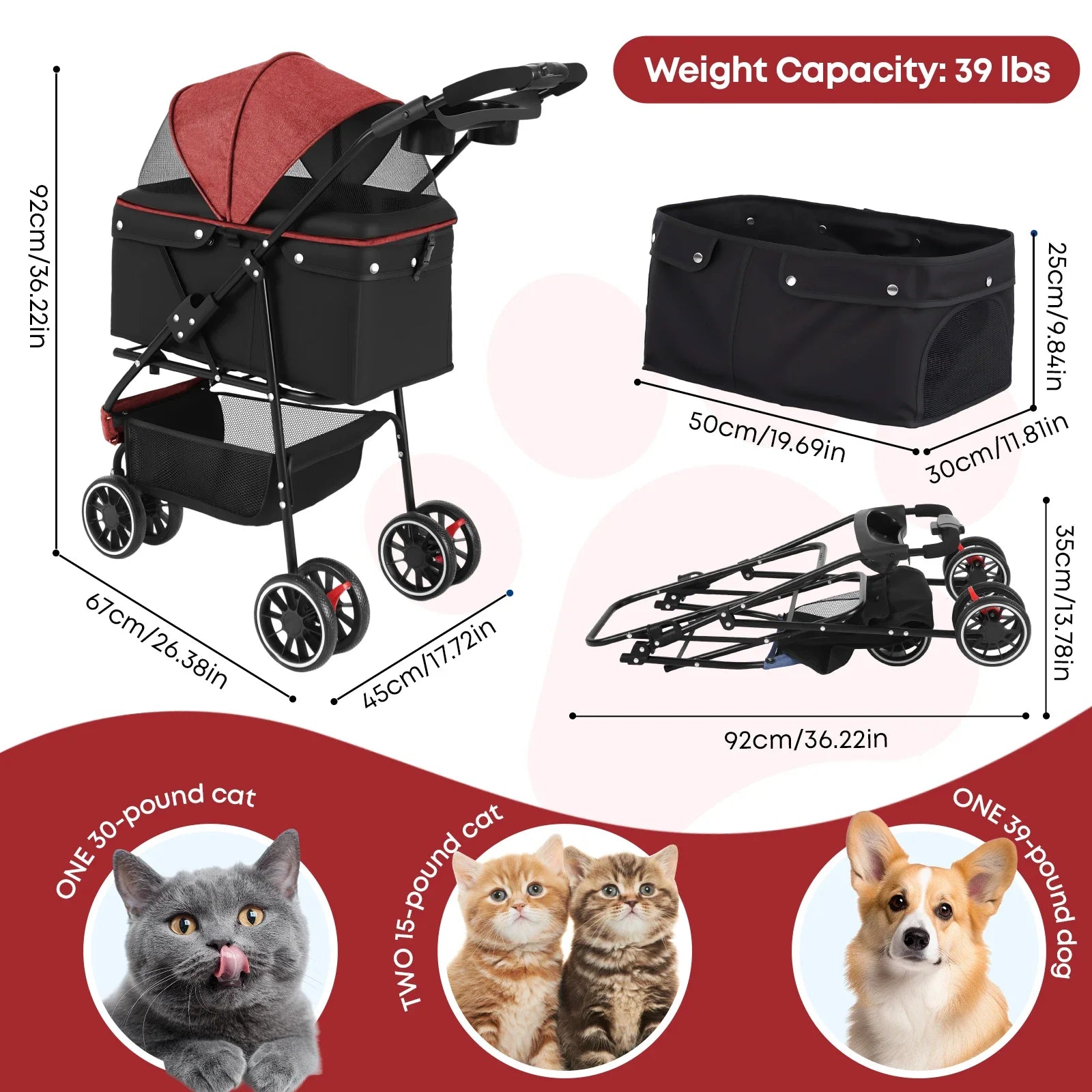 Carrito de Mascotas Plegable